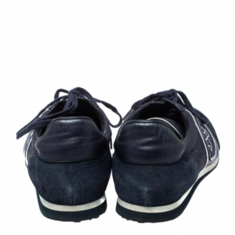 Gucci Navy Blue Suede and Fabric Interlocking G Lace Up Sneakers Size 42 For Sale 1