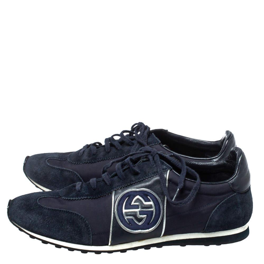Gucci Navy Blue Suede and Fabric Interlocking G Lace Up Sneakers Size 42 For Sale 2