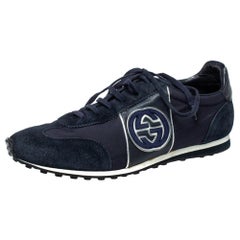 Gucci Navy Blue Suede and Fabric Interlocking G Lace Up Sneakers Size 42