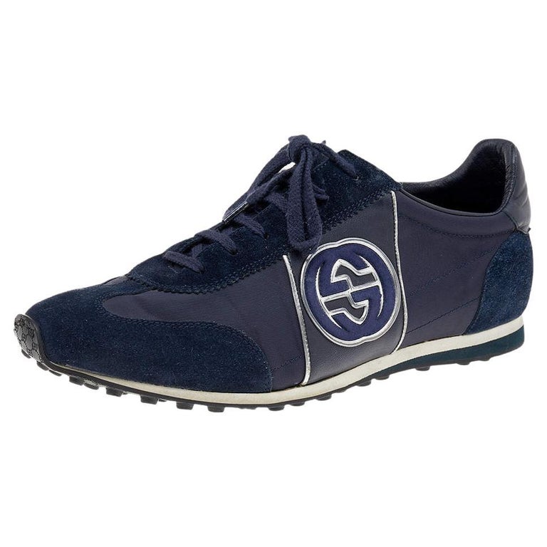 På forhånd stærk høste Gucci Navy Blue Suede and Nylon Low Top Sneakers Size 42.5 For Sale at  1stDibs | navy blue gucci shoes