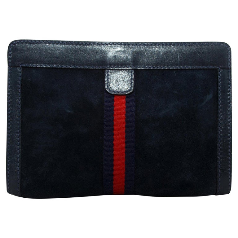 Gucci Navy Blue Suede Clutch For Sale at 1stdibs