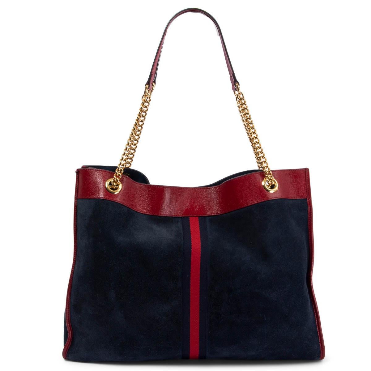 Noir GUCCI - Sac à bandoulière RAJA LARGE TOTE en daim bleu marine et cuir rouge en vente