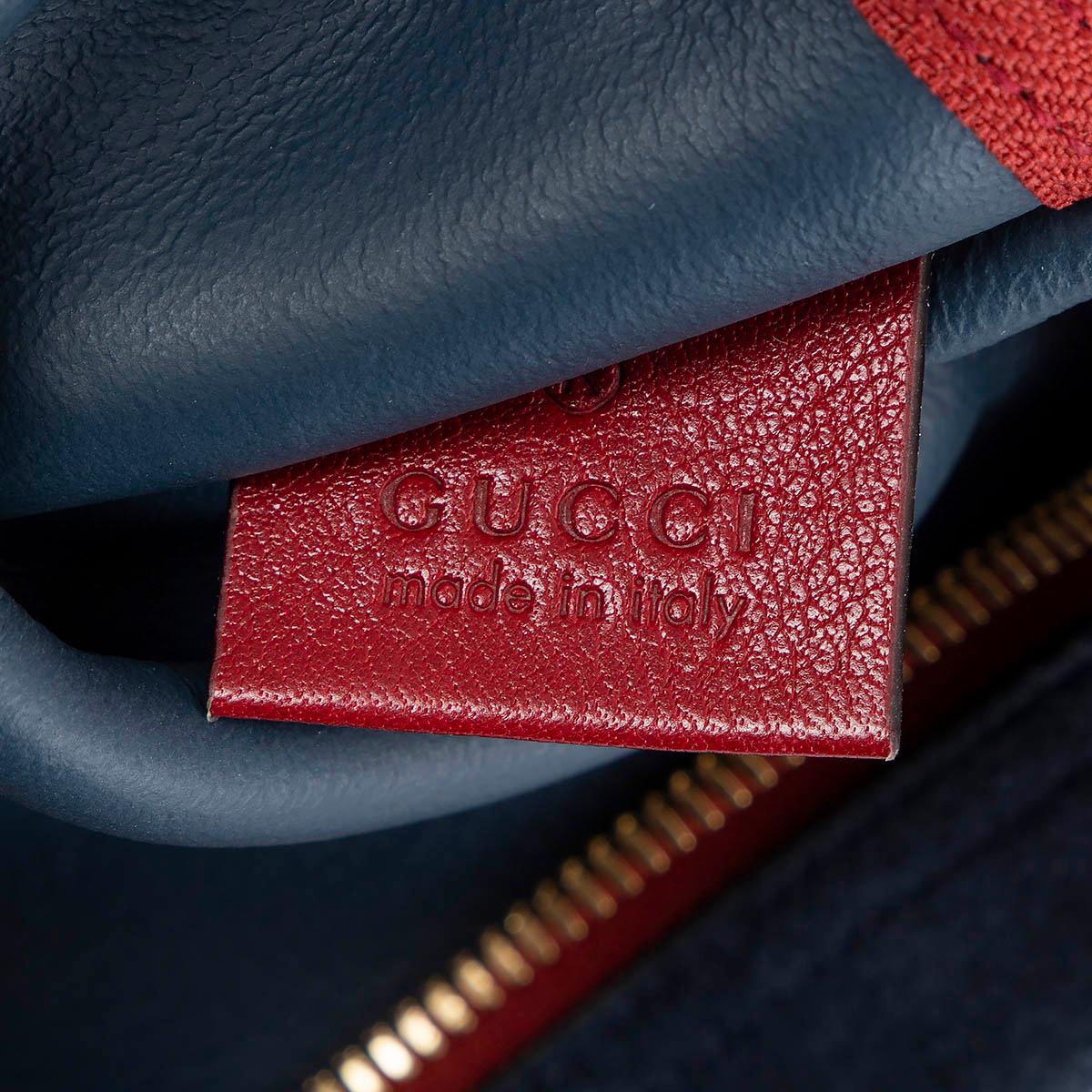 GUCCI - Sac à bandoulière RAJA LARGE TOTE en daim bleu marine et cuir rouge en vente 2