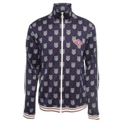 Gucci Navy Blue Tiger Patterned Cotton Knit Zip Front Jacket XXL