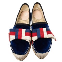 Gucci Navy Blue Velvet and Fabric Bow Platform Espadrilles Size 38.5