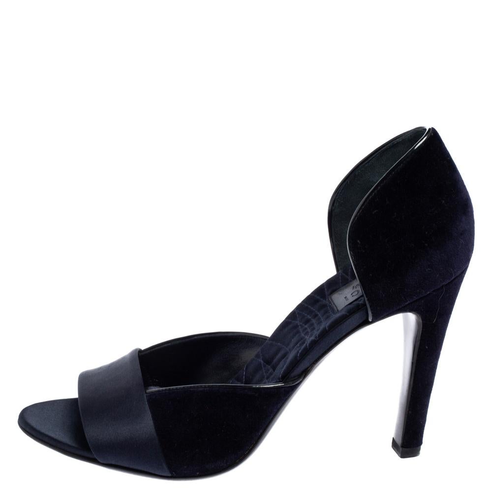 Women's Gucci Navy Blue Velvet And Satin D'Orsay Peep Toe Pumps Size 40