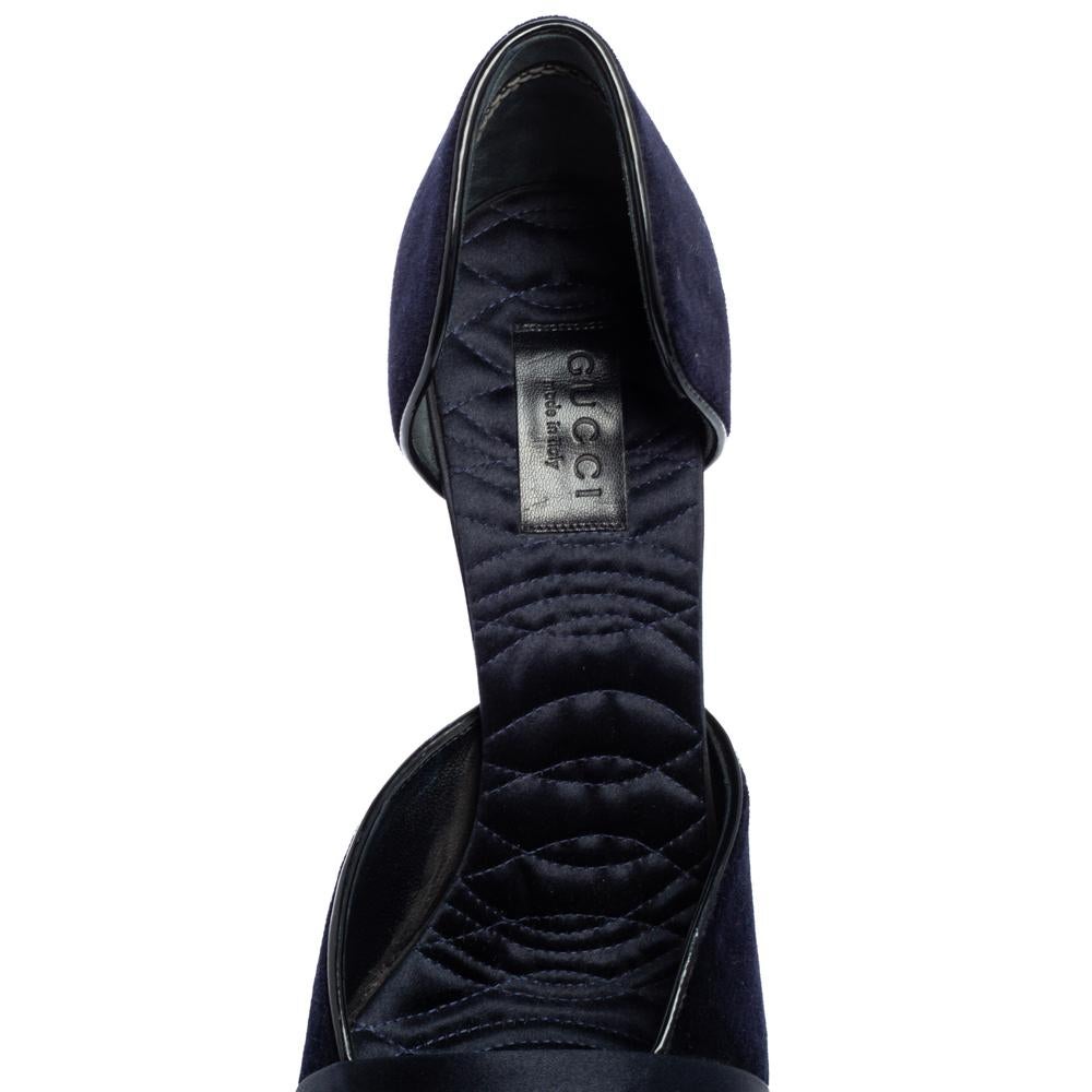 Gucci Navy Blue Velvet And Satin D'Orsay Peep Toe Pumps Size 40 1