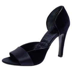 Gucci Navy Blue Velvet And Satin D'Orsay Peep Toe Pumps Size 40
