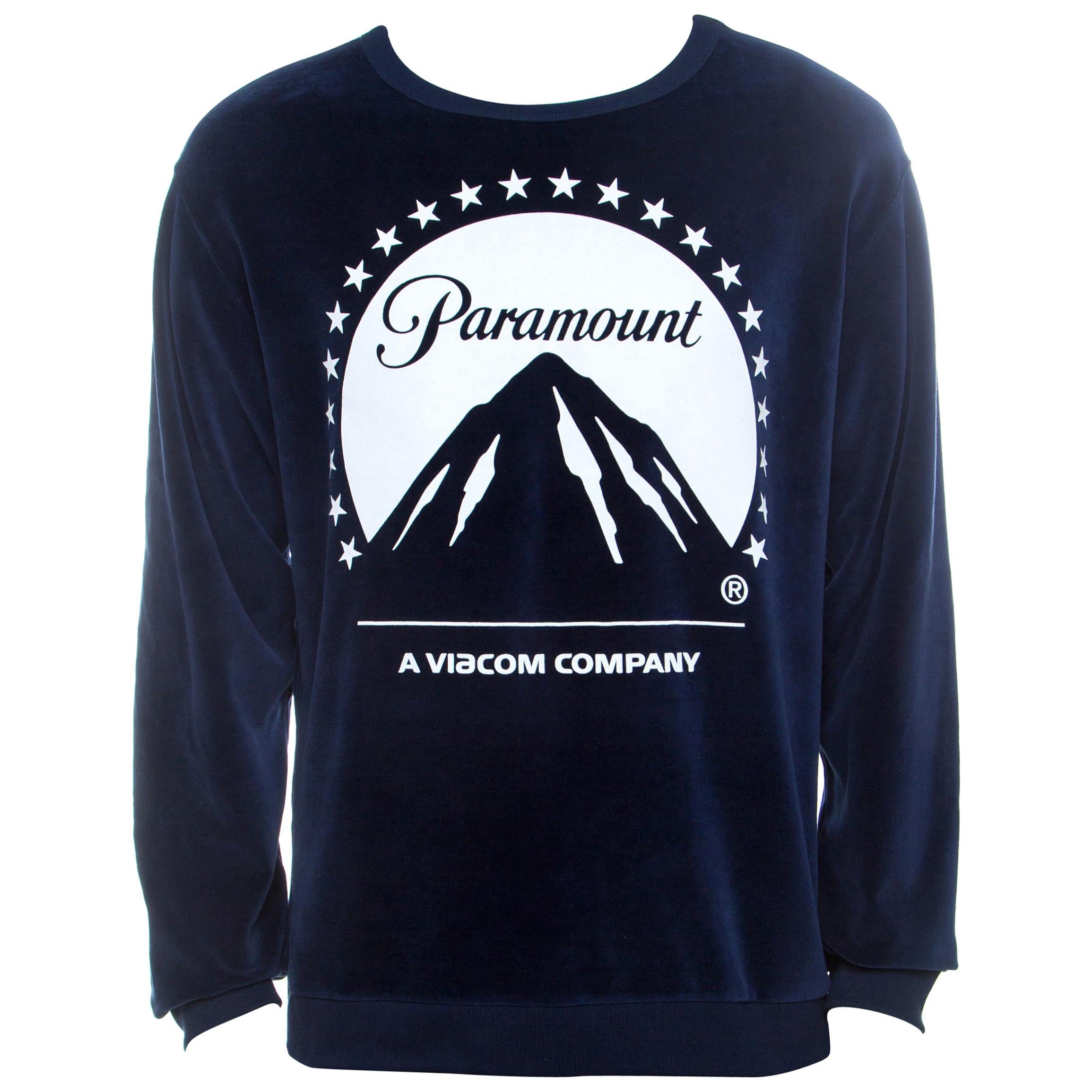 Gucci Navy Blue Velvet Paramount Printed Sweatshirt M at 1stDibs | paramount  gucci, paramount sweatshirt, gucci paramount jacket