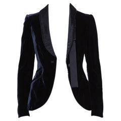 Gucci Navy Blue Velvet Satin trim Button Front Blazer S