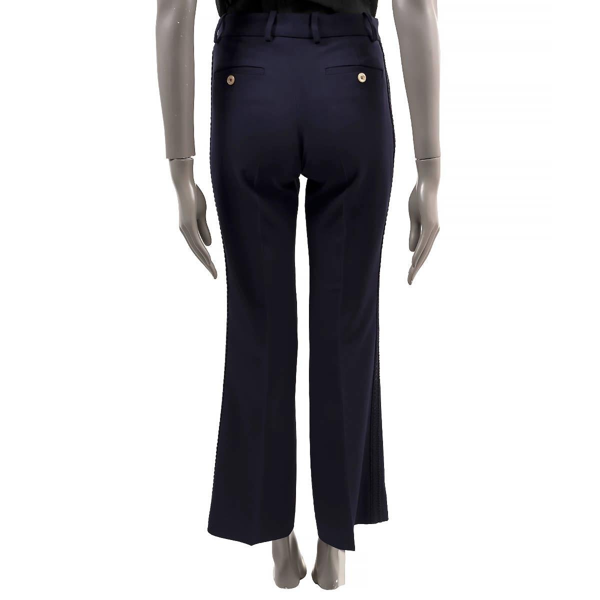 Women's GUCCI navy blue viscose 2019 PASSEMENTRIE TRIM STRETCH CADY Pants 38 XS For Sale