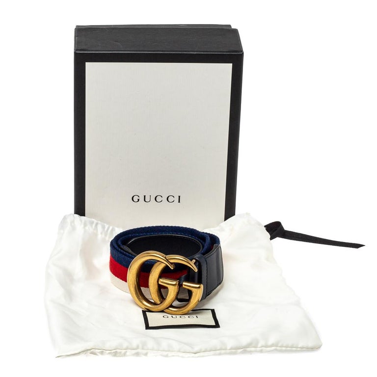 Gucci Navy Blue Leather Gg Belt