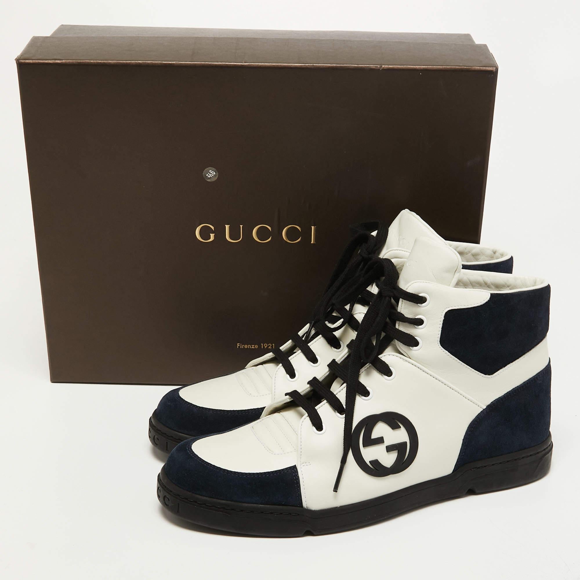 Gucci Navy Blue/White Suede and Leather CC Low Top Sneakers Size 43.5 1