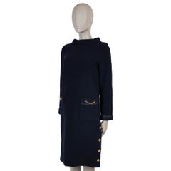Gucci, abito MIDI in lana blu navy con bordo a trecce, 40 S.