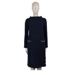 Gucci, abito MIDI in lana blu navy con bordo a trecce, 40 S.