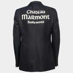 Gucci Navy Blue Wool Embroidered Crest Patched Blazer XL