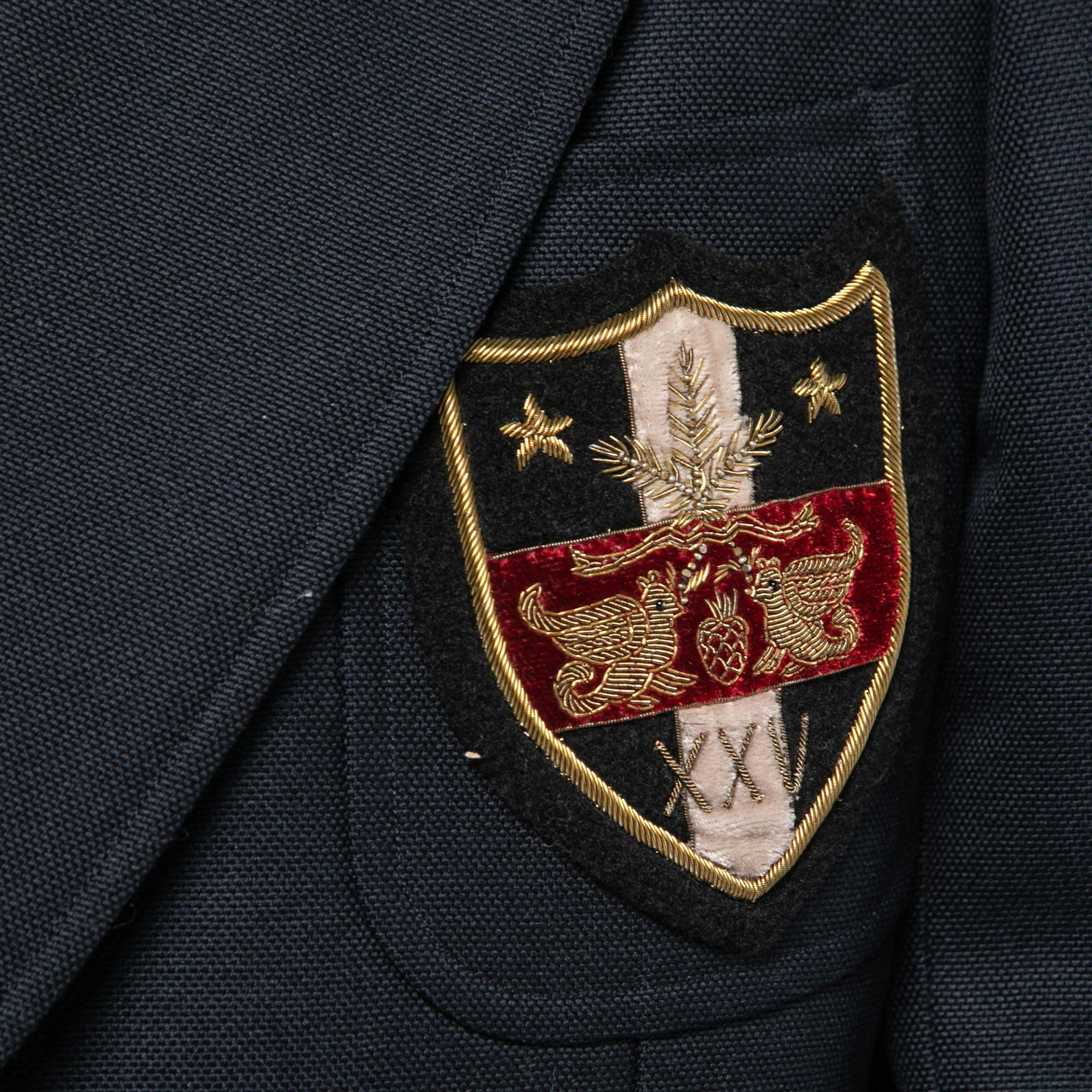 Gucci Navy Blue Wool Embroidered Crest Patched Blazer XL In New Condition In Dubai, Al Qouz 2