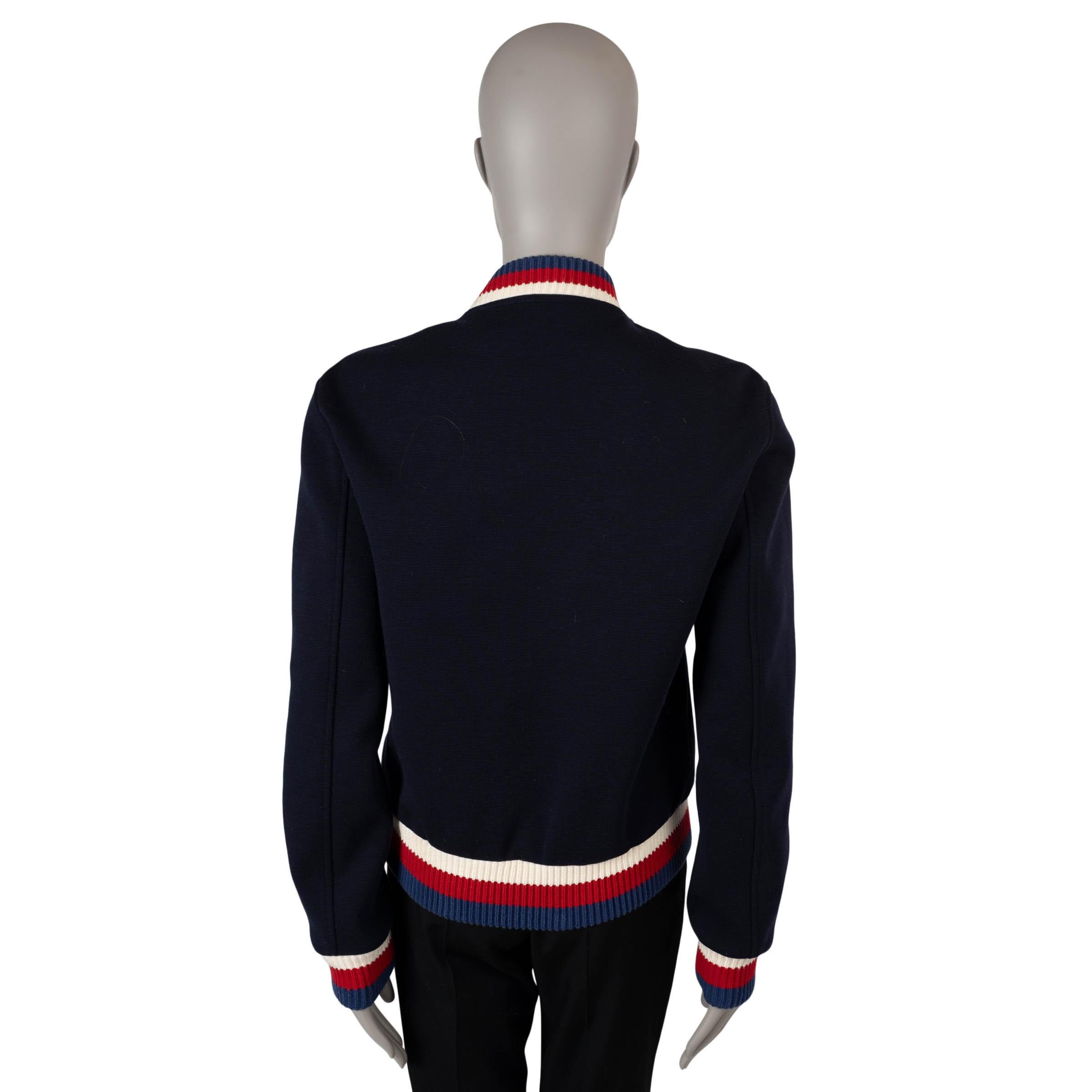 Black GUCCI navy blue wool jersey 2016 PANTHER Bomber Jacket 48 mens or women's L For Sale