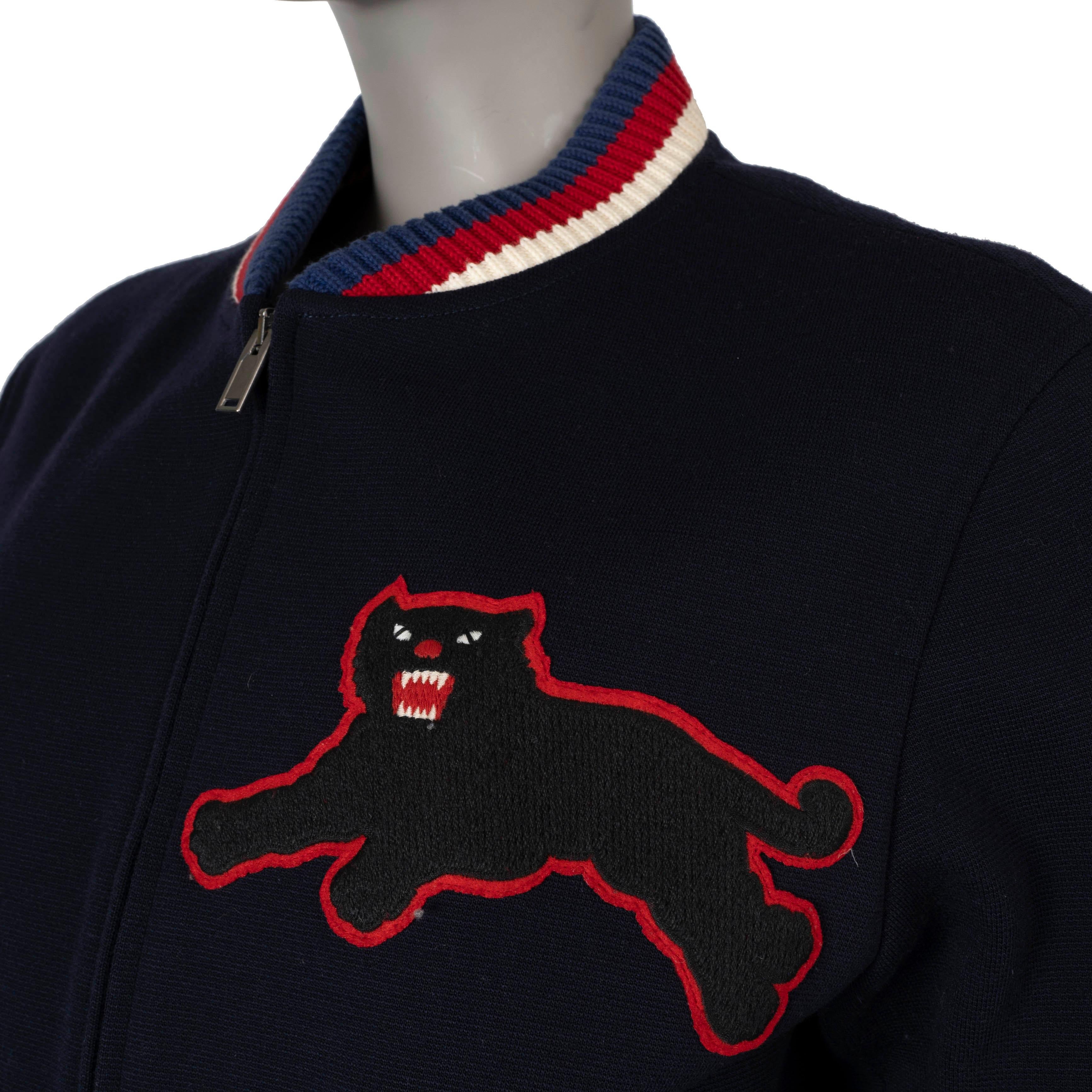 Women's GUCCI navy blue wool jersey 2016 PANTHER Bomber Jacket 48 mens or women's L For Sale