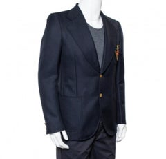 Gucci Navy Blue Wool & Mohair Chateau Marmont Embroidered Button Front Blazer M