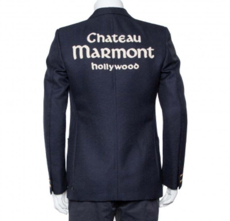 Black Gucci Navy Blue Wool & Mohair Chateau Marmont Embroidered Button Front Blazer M For Sale