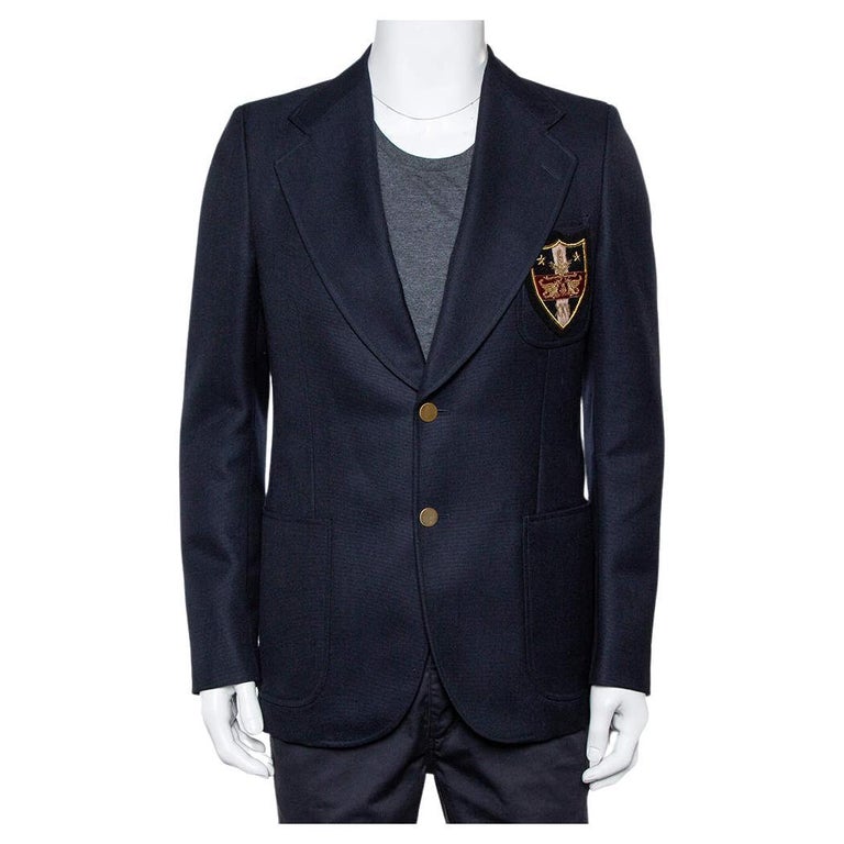 Gucci Blazer blu navy in lana e mohair Chateau Marmont con ricamo sul  davanti M in vendita su 1stDibs