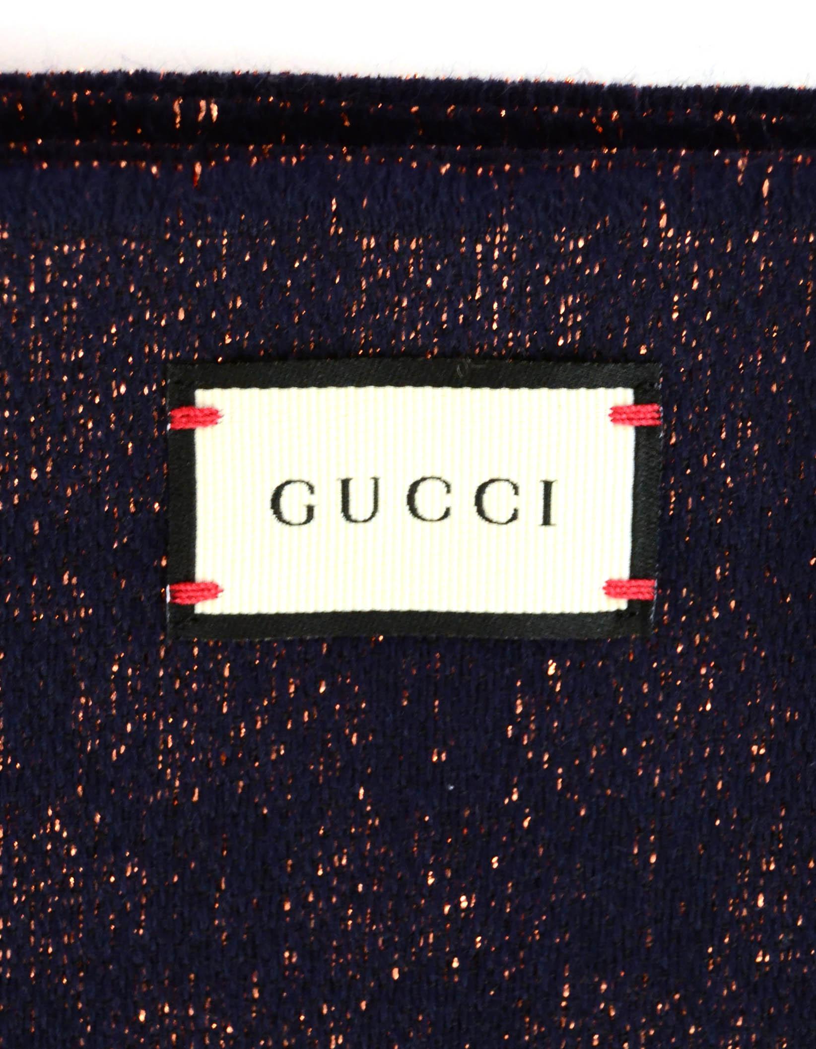 Gucci - Echarpe Jacquard Monogramme GG Stenix Métallique Marine/Bronze Excellent état à New York, NY