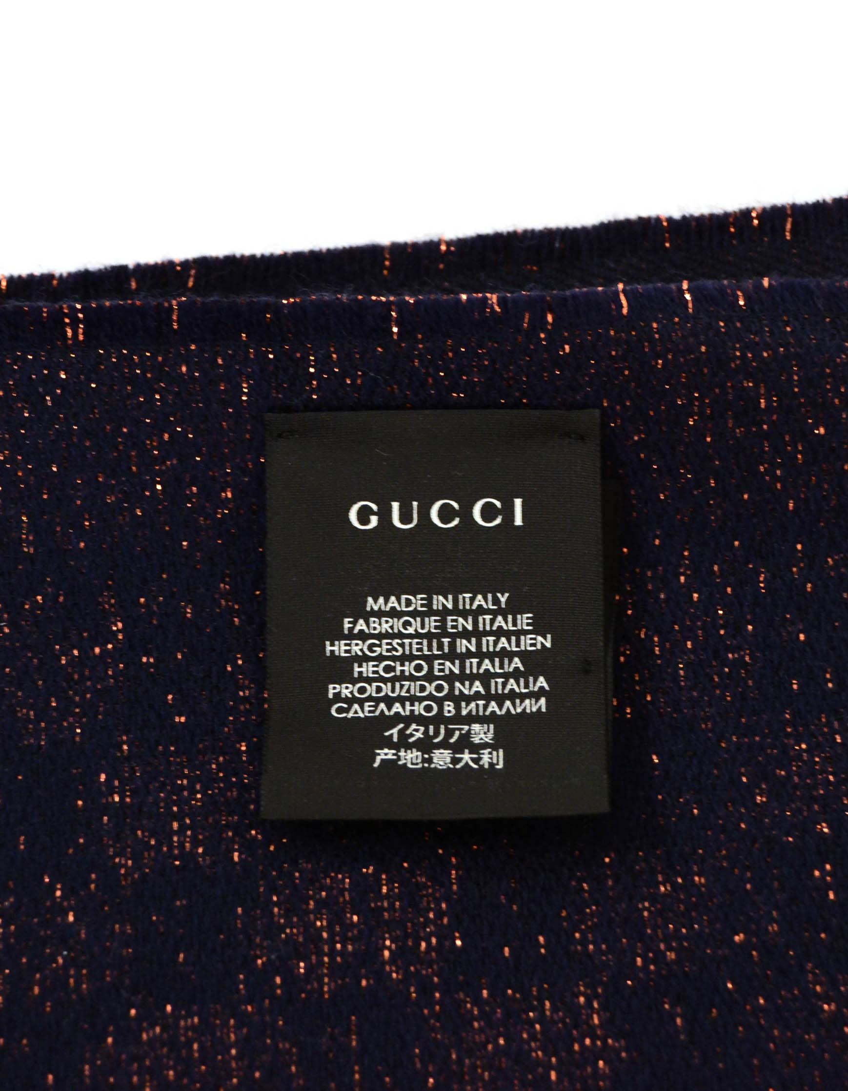  Gucci - Echarpe Jacquard Monogramme GG Stenix Métallique Marine/Bronze Unisexe 