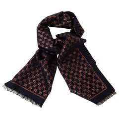 Gucci Navy/Bronze Metallic Stenix GG Monogram Jacquard Scarf