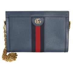 Gucci Navy Calfskin GG Ophidia Small Web Chain Bag