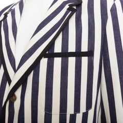GUCCI navy cream cotton anchor buttons striped nautical blazer IT52 XL