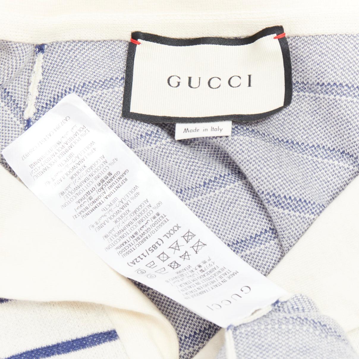 GUCCI navy cream cotton wool GG logo striped oversized polo shirt XXXL For Sale 3
