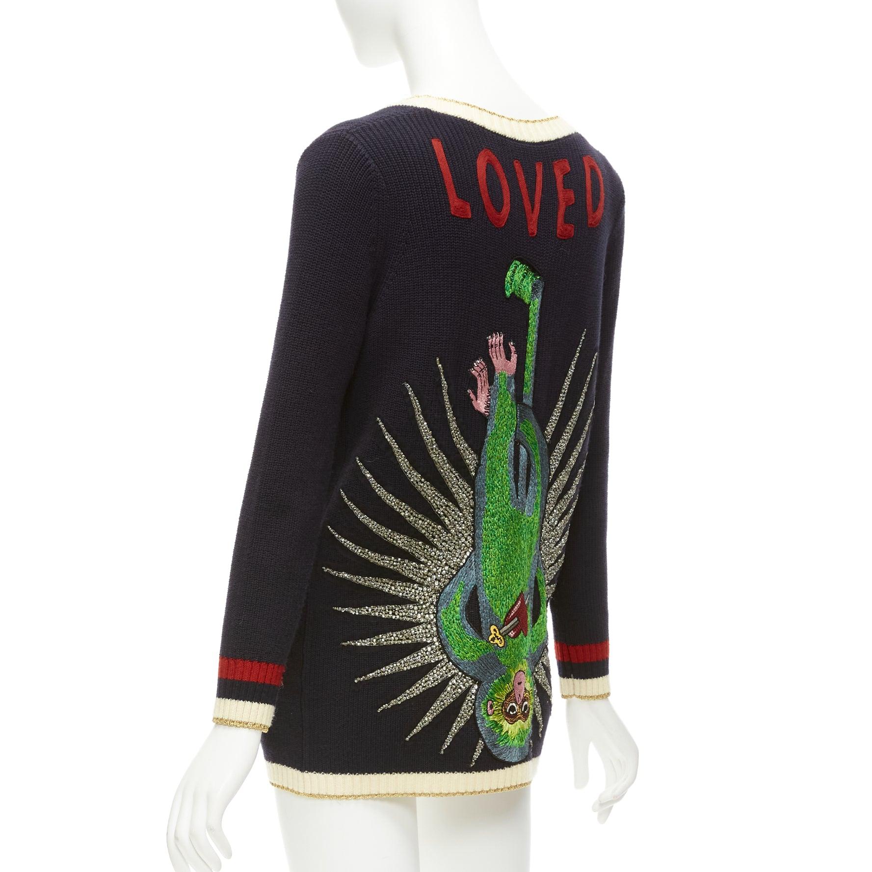 GUCCI navy cream trim cotton blend GG faux pearl button cardigan XXS 2
