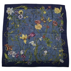 Gucci Navy Flora Silk Scarf