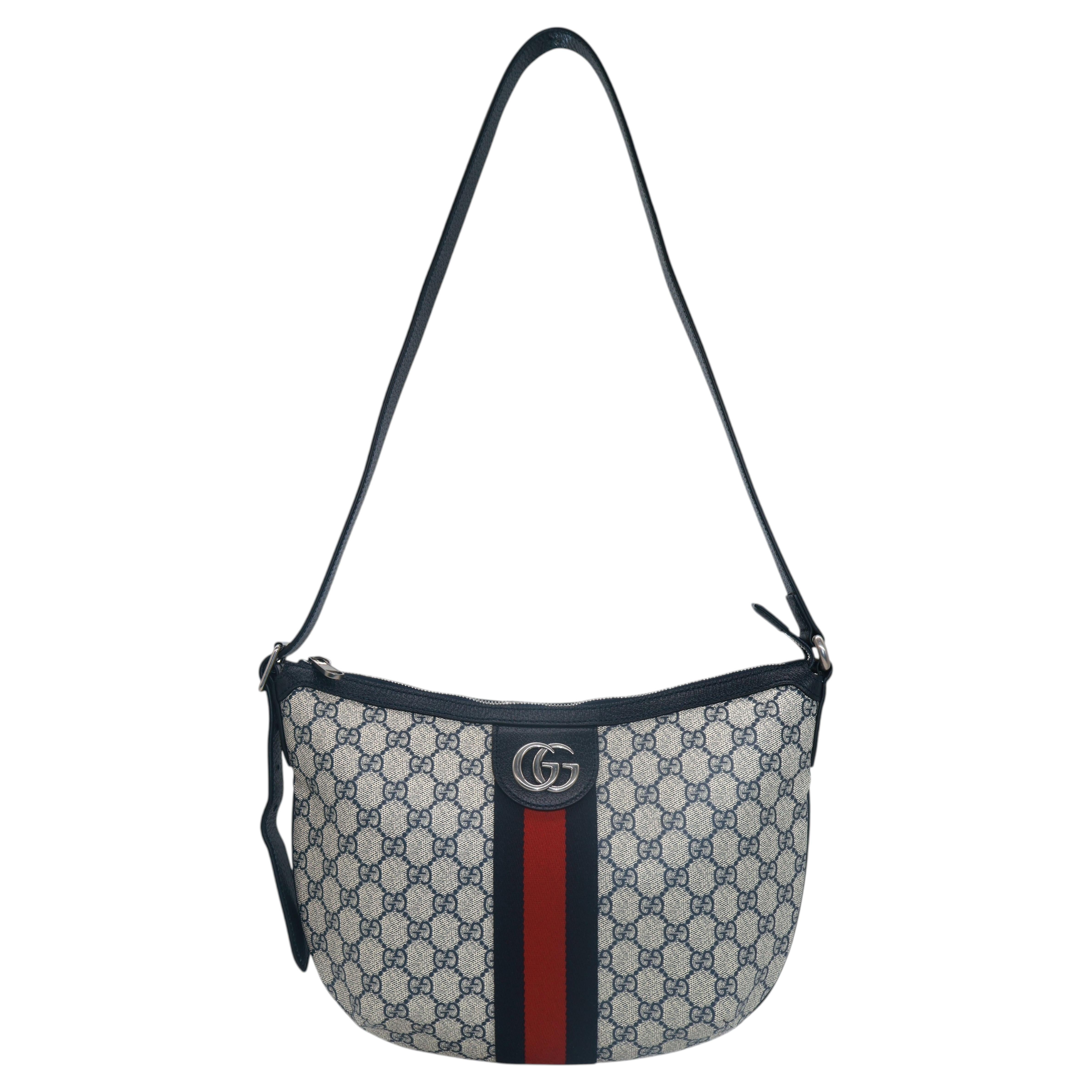 Gucci Navy GG Supreme Canvas and Leather Small Ophidia Crossbody Bag, 2018.