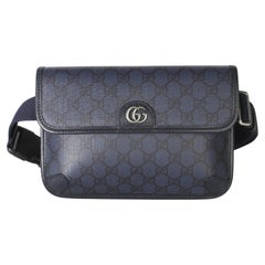 Gucci Navy GG Supreme Canvas Ophidia Web Slim Belt Bag