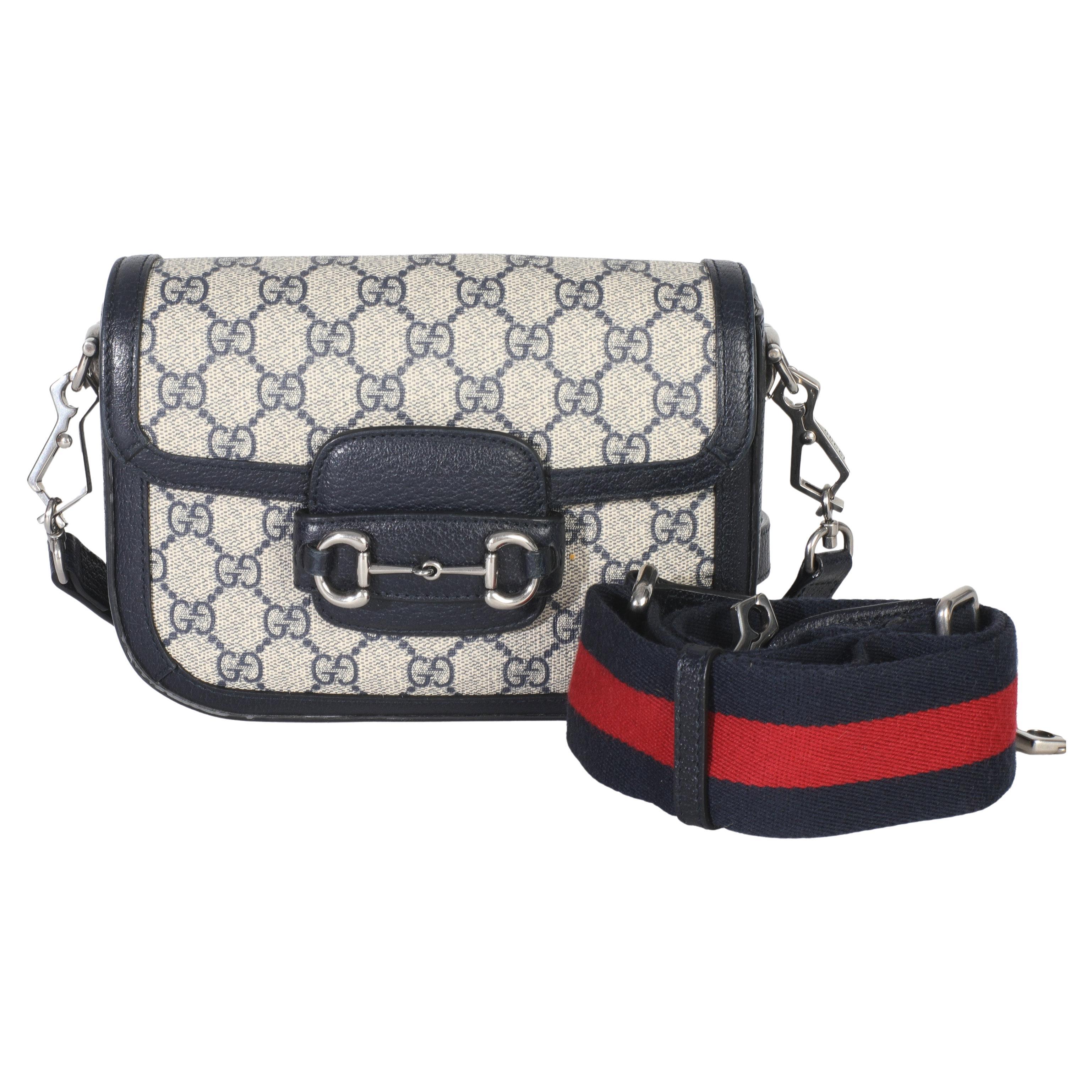 Gucci Navy GG Supreme Monogram Web Horsebit 1955 Mini Borsa in vendita