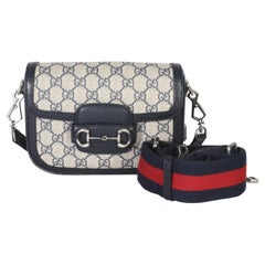 Gucci Navy GG Supreme Monogram Web Horsebit 1955 Mini Bag Gucci Navy GG Supreme Monogram Web Horsebit 1955 Mini Bag