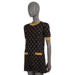 GUCCI navy & gold 2022 GG LAME JACQUARD KNIT MINI Dress XS