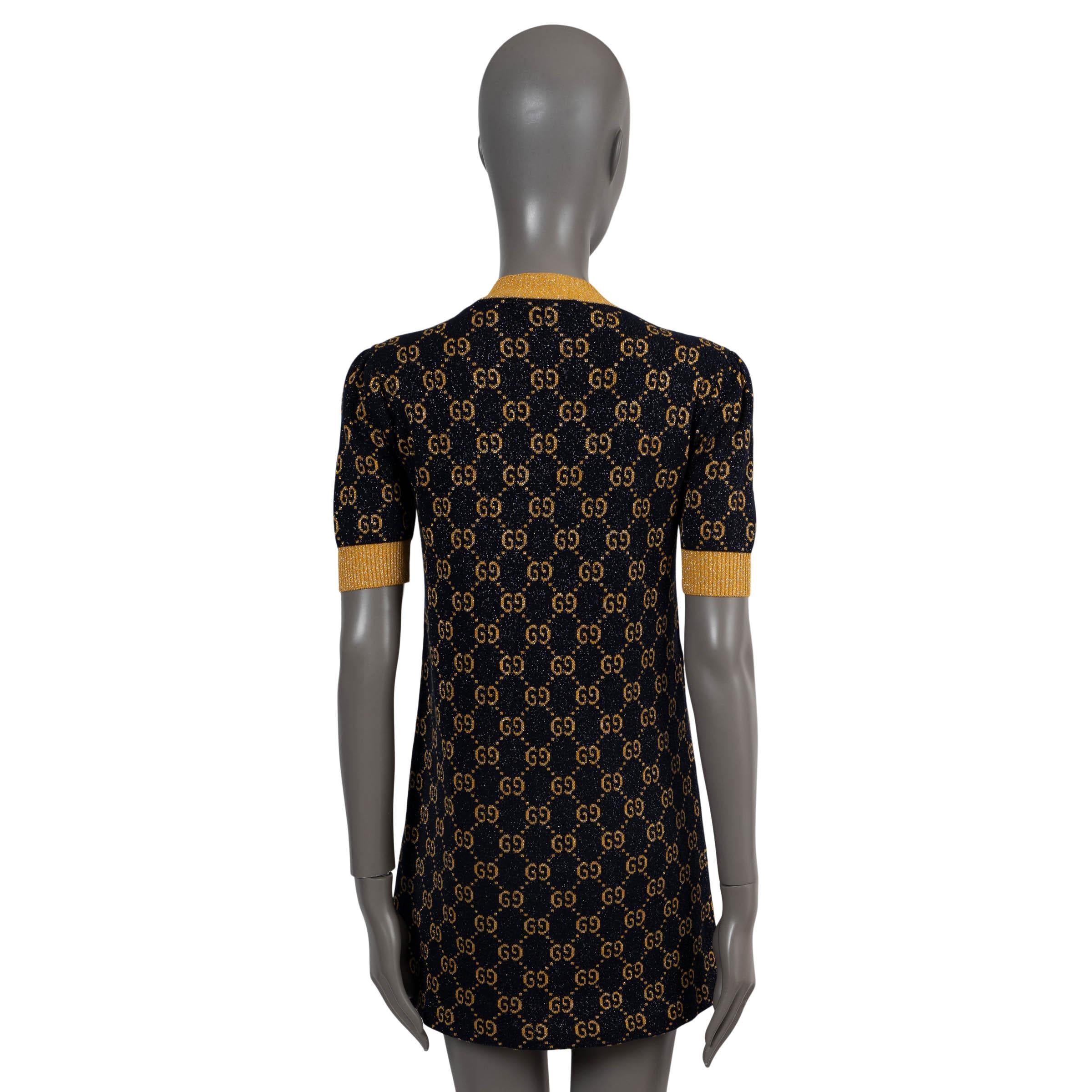 Black GUCCI navy & gold 2022 GG LAME JACQUARD KNIT MINI Dress XS