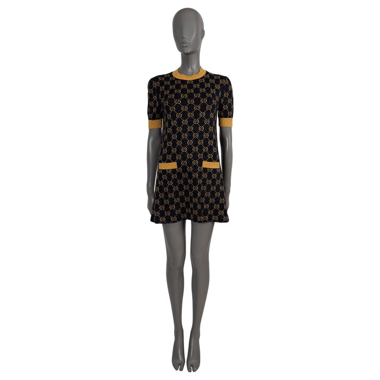 GUCCI navy and gold 2022 GG LAME JACQUARD KNIT MINI Dress XS at 1stDibs