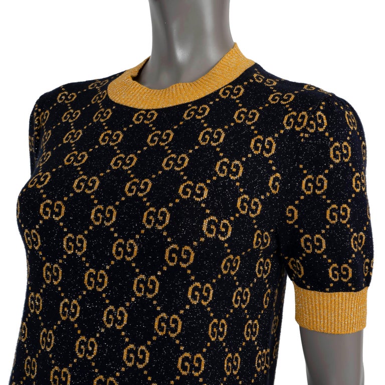 GUCCI navy and gold 2022 GG LAME JACQUARD KNIT MINI Dress XS at 1stDibs