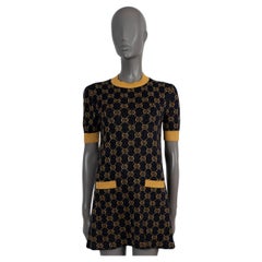 GUCCI navy & gold 2022 GG LAME JACQUARD KNIT MINI Dress XS