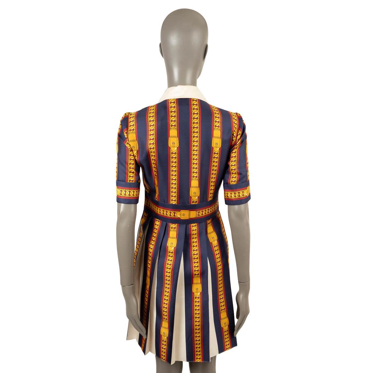 Women's GUCCI navy gold red silk 2017 SYLVIE CHAIN PRINT MINI Dress 38 XS
