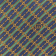 GUCCI Navy & Green Horsebit Print Silk Tie