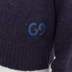 GUCCI navy green red striped embroidered logo crew sweater