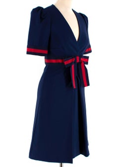 Gucci Navy Grosgrain-Trimmed Stretch-Ponte Mini Dress - Size XS