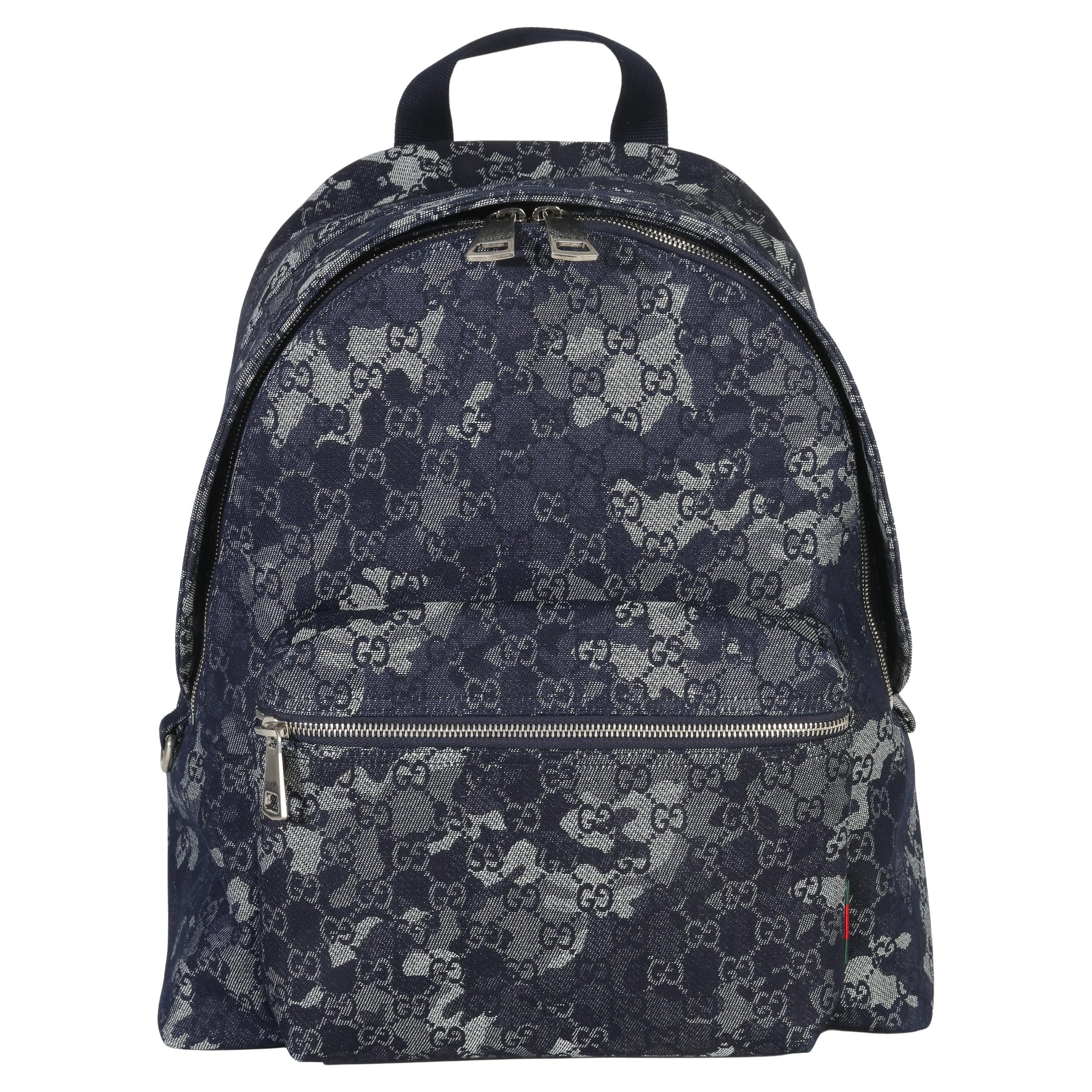 Gucci Navy Jacquard Denim GG Monogram Backpack For Sale at 1stDibs