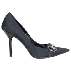 Gucci Navy Monogram Horsebit Pointed Toe Pumps Size IT 37