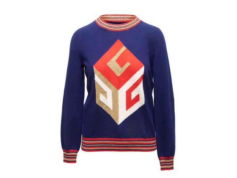 Gucci Navy and Multicolor 2017 Intarsia Cube Wool and Cashmere-Blend  Sweater For Sale at 1stDibs | gucci sweater colorful